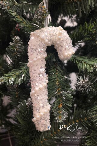 İncili Baston Şeker Yılbaşı Ağaç Süsü Lüks Yılbaşı Ağacı Süsü