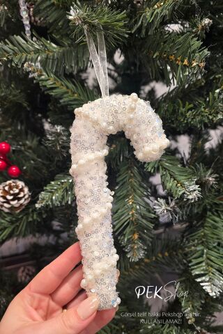 İncili Baston Şeker Yılbaşı Ağaç Süsü Lüks Yılbaşı Ağacı Süsü