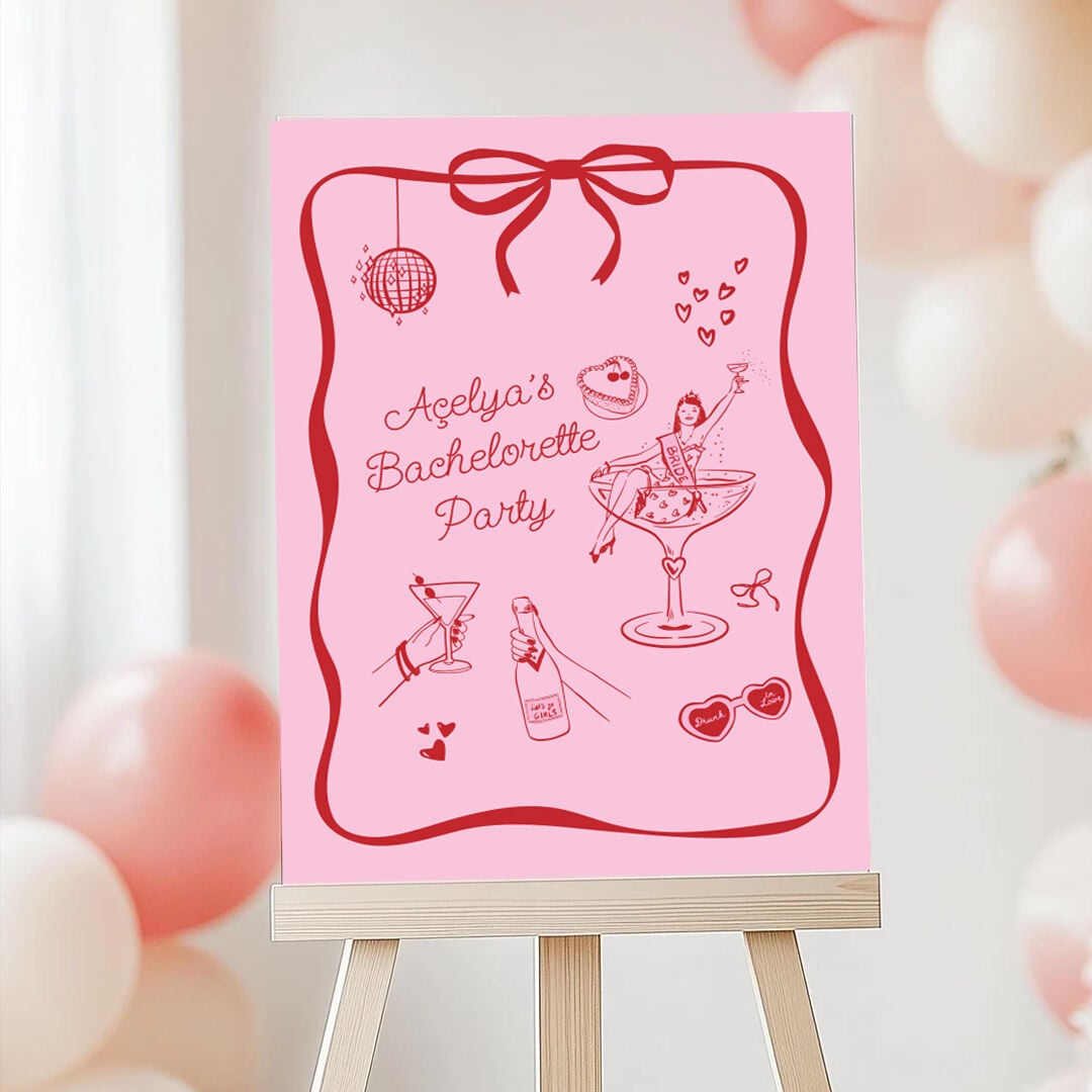 Kırmızı Pembe Konsept Bekarlığa Veda Panosu