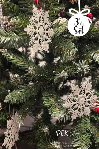 3lü Kar Tanesi Şekilli Yılbaşı Ağaç Süsleri Seti