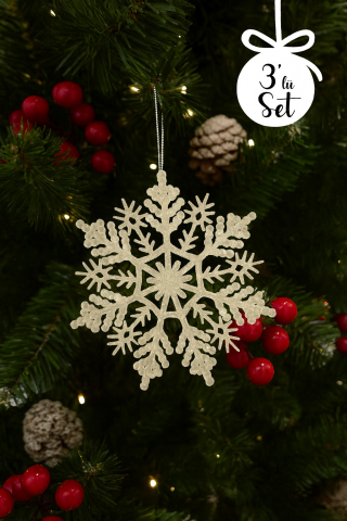 3lü Kar Tanesi Şekilli Yılbaşı Ağaç Süsleri Seti