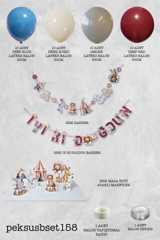 Sirk Konsept Bannerlı Panolu Doğum Günü Balon Zinciri Seti