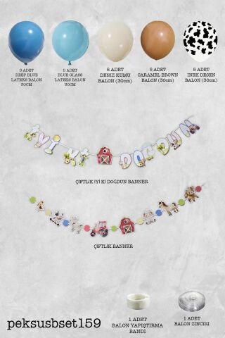 Çiftlik Konsept Bannerlı Doğum Günü Balon Zinciri Seti