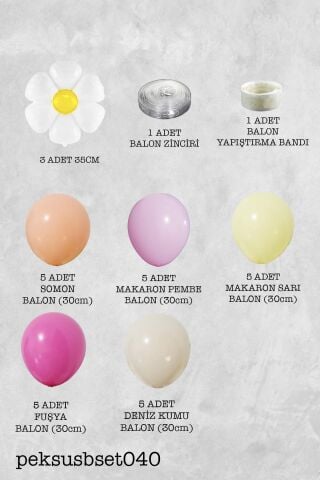 Papatya Tema Balon Zinciri Papatya Doğum Günü Balon Seti 30 Parça