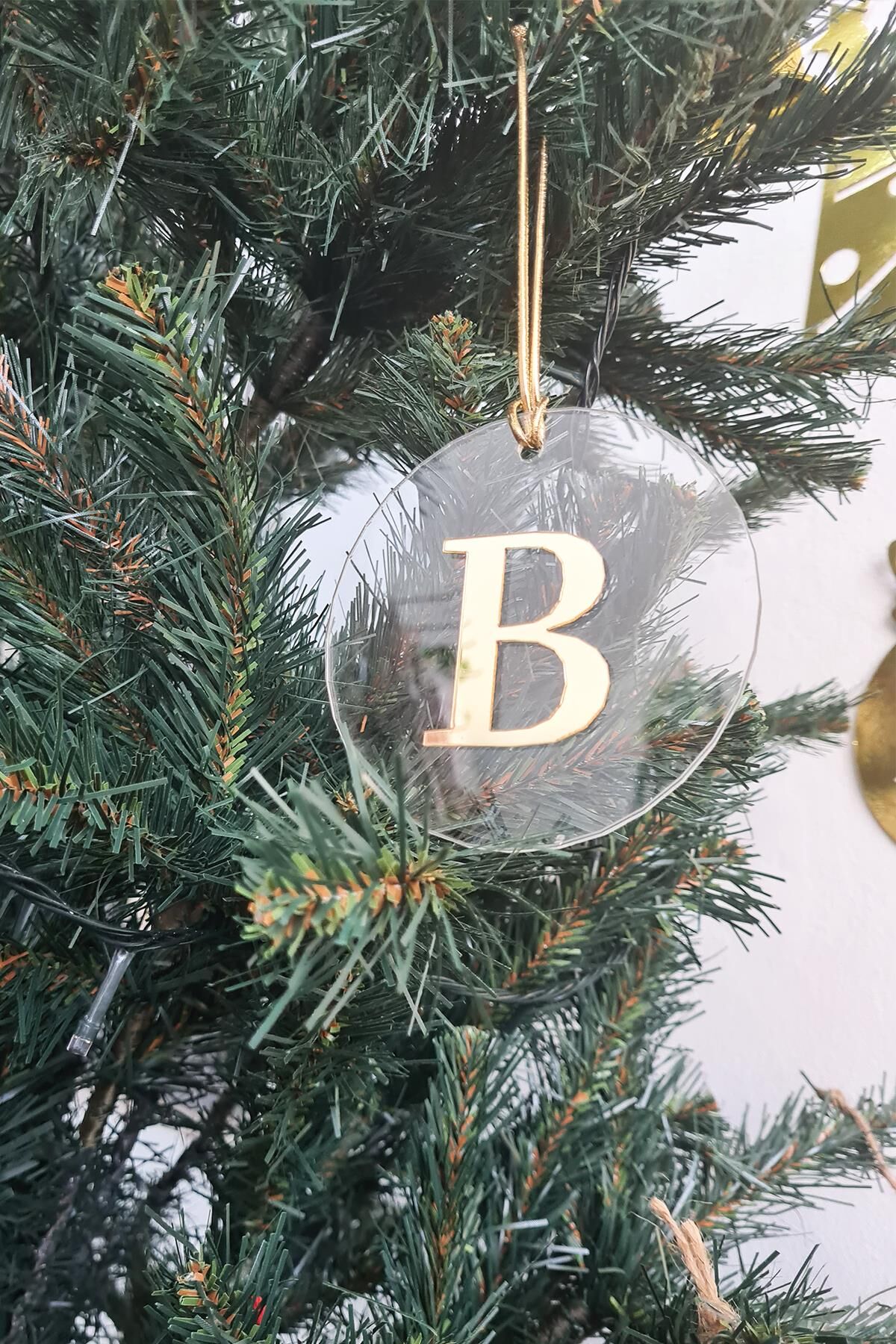 Baş Harfli Yılbaşı Ağaç Süsü - Gold Baş Harf  Yeni Yıl Süsü B