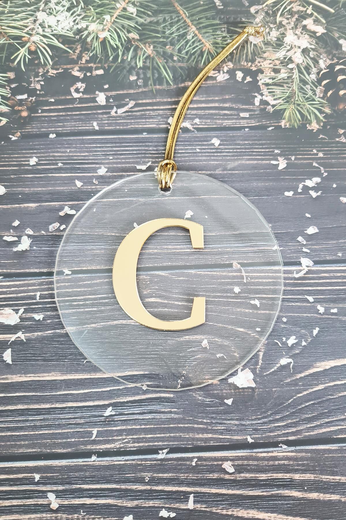 Baş Harfli Yılbaşı Ağaç Süsü - Gold Baş Harf  Yeni Yıl Süsü C