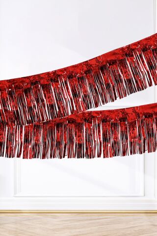 Şerit Püskül Süs Metalik Kırmızı 30 cm x 300 cm