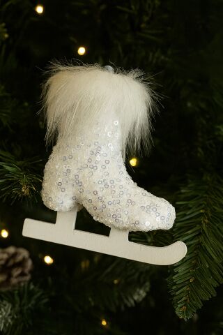 Paten Şeklinde Yılbaşı Ağaç Süsü Tüylü Pullu Lüks Model Tekli