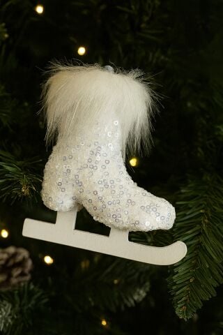 Paten Şeklinde Yılbaşı Ağaç Süsü Tüylü Pullu Lüks Model Tekli