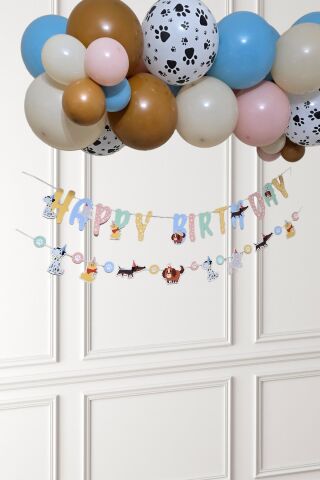 Sevimli Köpekler Tema Kemik ve Pati Balonlu Köpek Doğum Günü Balon Zinciri Seti