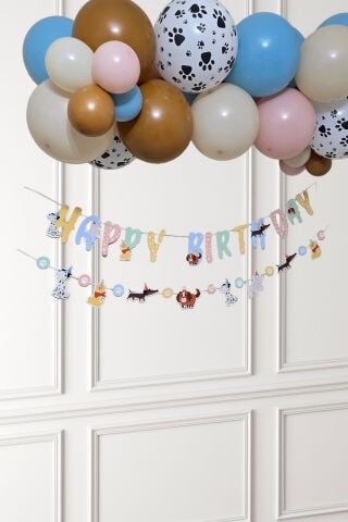Sevimli Köpekler Tema Kemik ve Pati Balonlu Köpek Doğum Günü Balon Zinciri Seti