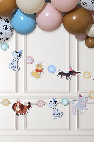 Sevimli Köpekler Tema Kemik ve Pati Balonlu Köpek Doğum Günü Balon Zinciri Seti