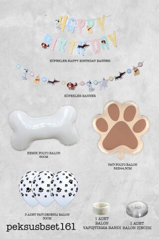 Sevimli Köpekler Tema Kemik ve Pati Balonlu Köpek Doğum Günü Balon Zinciri Seti