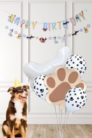 Sevimli Köpekler Tema Kemik ve Pati Balonlu Köpek Doğum Günü Balon Zinciri Seti