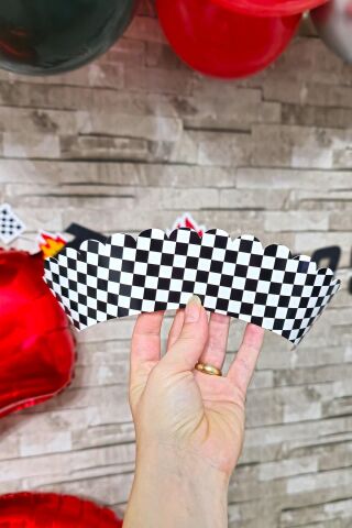 Yarış Konsepti Siyah Beyaz Dama Desen Cupcake Sargısı 10'lu