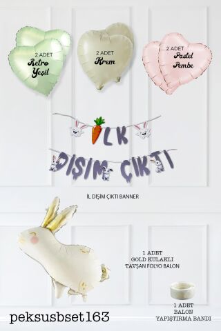 Diş Buğdayı İlk Diş Partisi Balon Seti Tavşan ve Kalp Balonlu Set