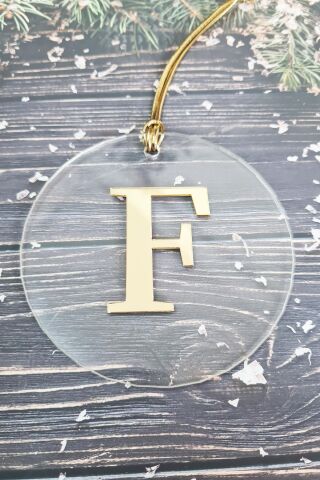 Baş Harfli Yılbaşı Ağaç Süsü - Gold Baş Harf  Yeni Yıl Süsü F