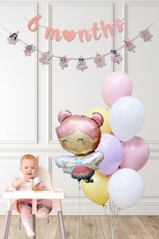 Peri Kızı Tema 6 Aylık Yarım Yaş Partisi Balon Zinciri Seti 6 Months Bannerlı