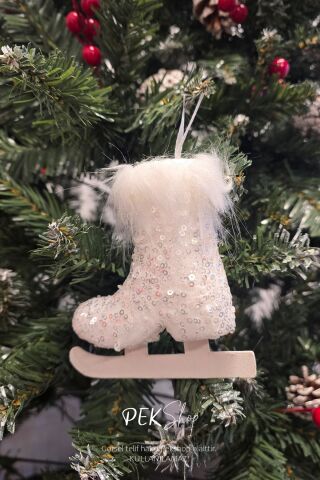 Yılbaşı Ağaç Süsleme Seti Lüks Büyük Paten ve İncili Baston Şeker Ağaç Süsü Seti