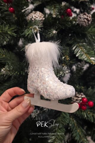 Yılbaşı Ağaç Süsleme Seti Lüks Büyük Paten ve İncili Baston Şeker Ağaç Süsü Seti