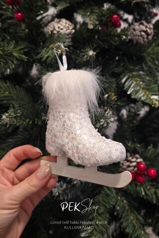 Yılbaşı Ağaç Süsleme Seti Lüks Büyük Paten ve İncili Baston Şeker Ağaç Süsü Seti