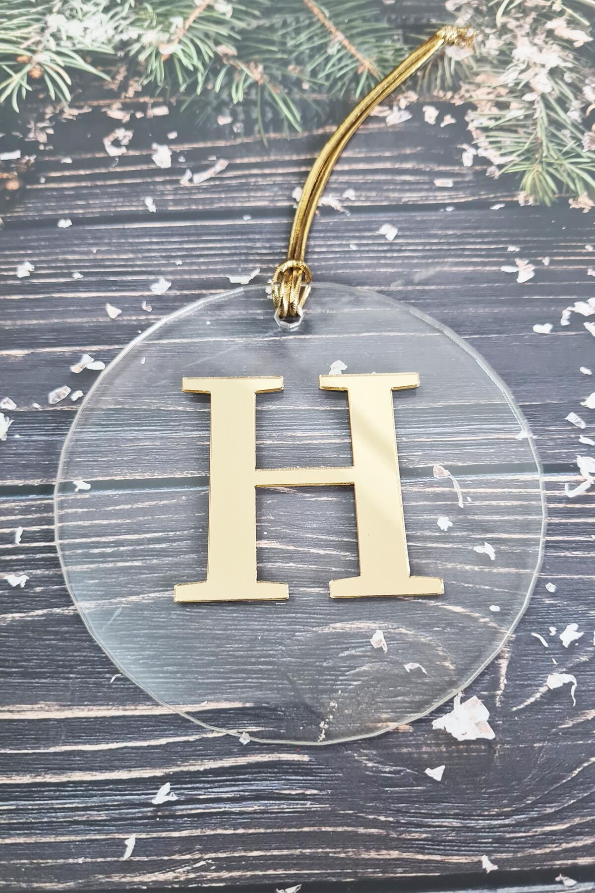 Baş Harfli Yılbaşı Ağaç Süsü - Gold Baş Harf  Yeni Yıl Süsü H