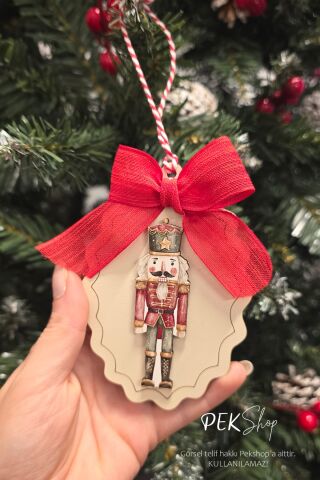Kurşun Asker Figürlü Kırmızı Fiyonklu Yılbaşı Ağaç Süsü