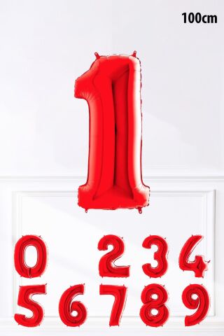Kırmızı Rakam Folyo Balon Büyük Boy Kırmızı Sayı Yaş Balonu 100cm 40inç