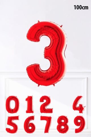 Kırmızı Rakam Folyo Balon Büyük Boy Kırmızı Sayı Yaş Balonu 100cm 40inç