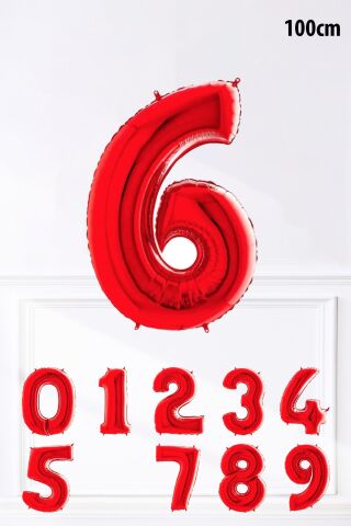 Kırmızı Rakam Folyo Balon Büyük Boy Kırmızı Sayı Yaş Balonu 100cm 40inç