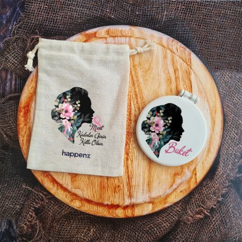 Tek Tek İsimli Çiçekli Kadın Silüet Hediyelik Ayna