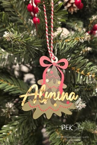 İsme Özel Gold Ayna İsimli Yılbaşı Ağacı Şekilli Yılbaşı Ağaç Süsü