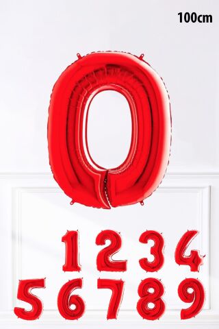 Kırmızı Rakam Folyo Balon Büyük Boy Kırmızı Sayı Yaş Balonu 100cm 40inç 0