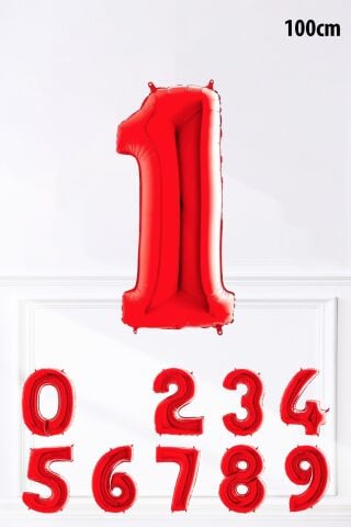 Kırmızı Rakam Folyo Balon Büyük Boy Kırmızı Sayı Yaş Balonu 100cm 40inç 1