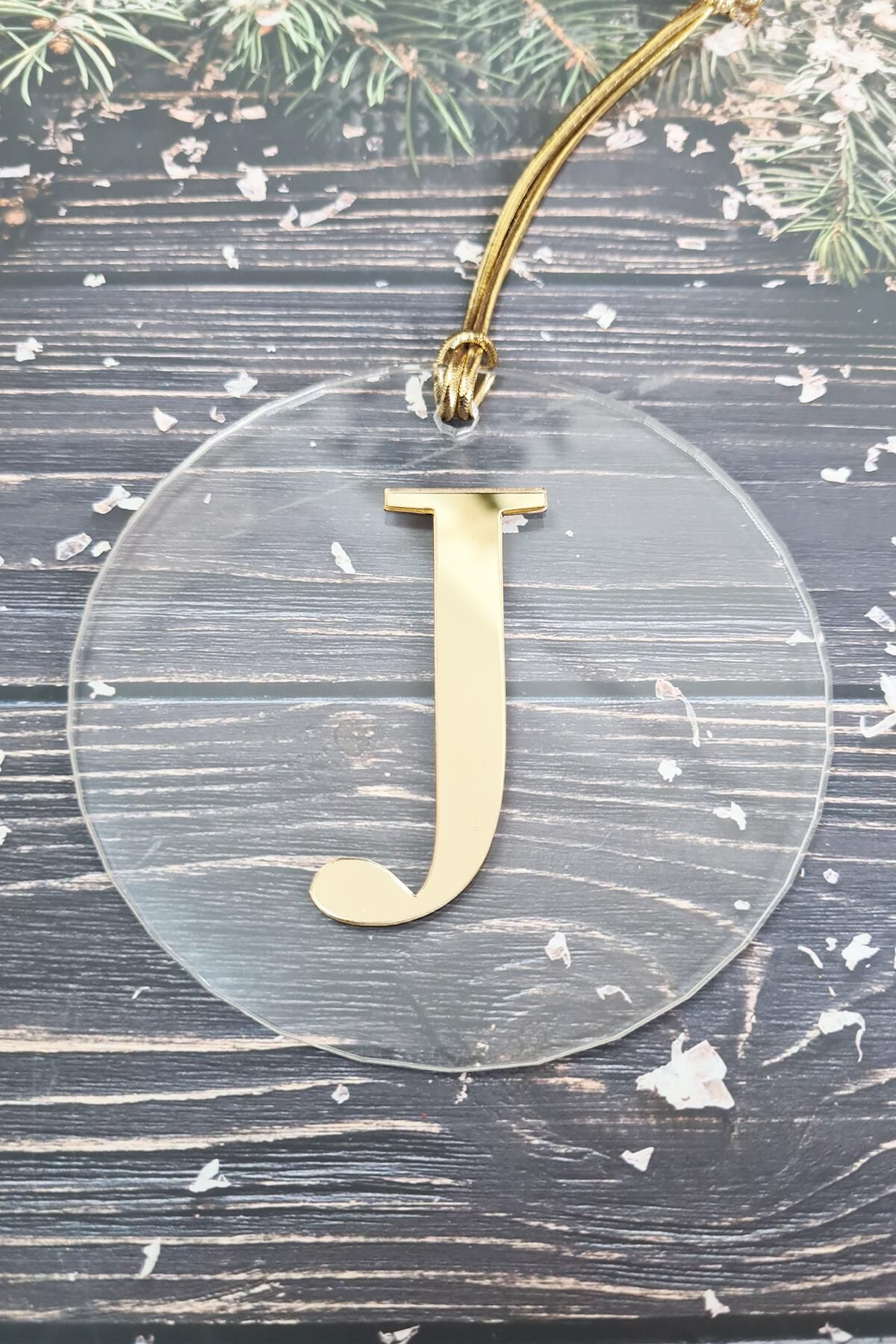 Baş Harfli Yılbaşı Ağaç Süsü - Gold Baş Harf  Yeni Yıl Süsü J