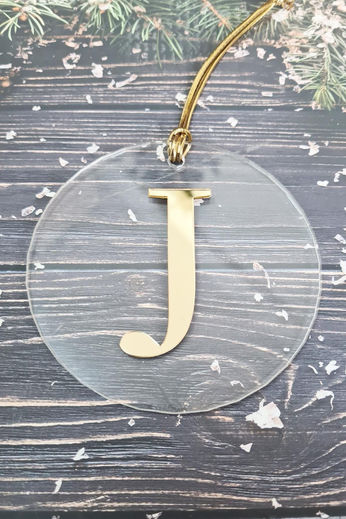 Baş Harfli Yılbaşı Ağaç Süsü - Gold Baş Harf  Yeni Yıl Süsü J