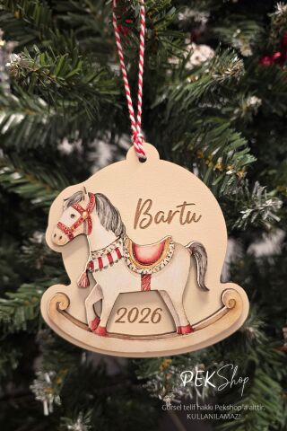 İsme Özel Sallanan At Figürlü İsimli Yılbaşı Ağaç Süsü