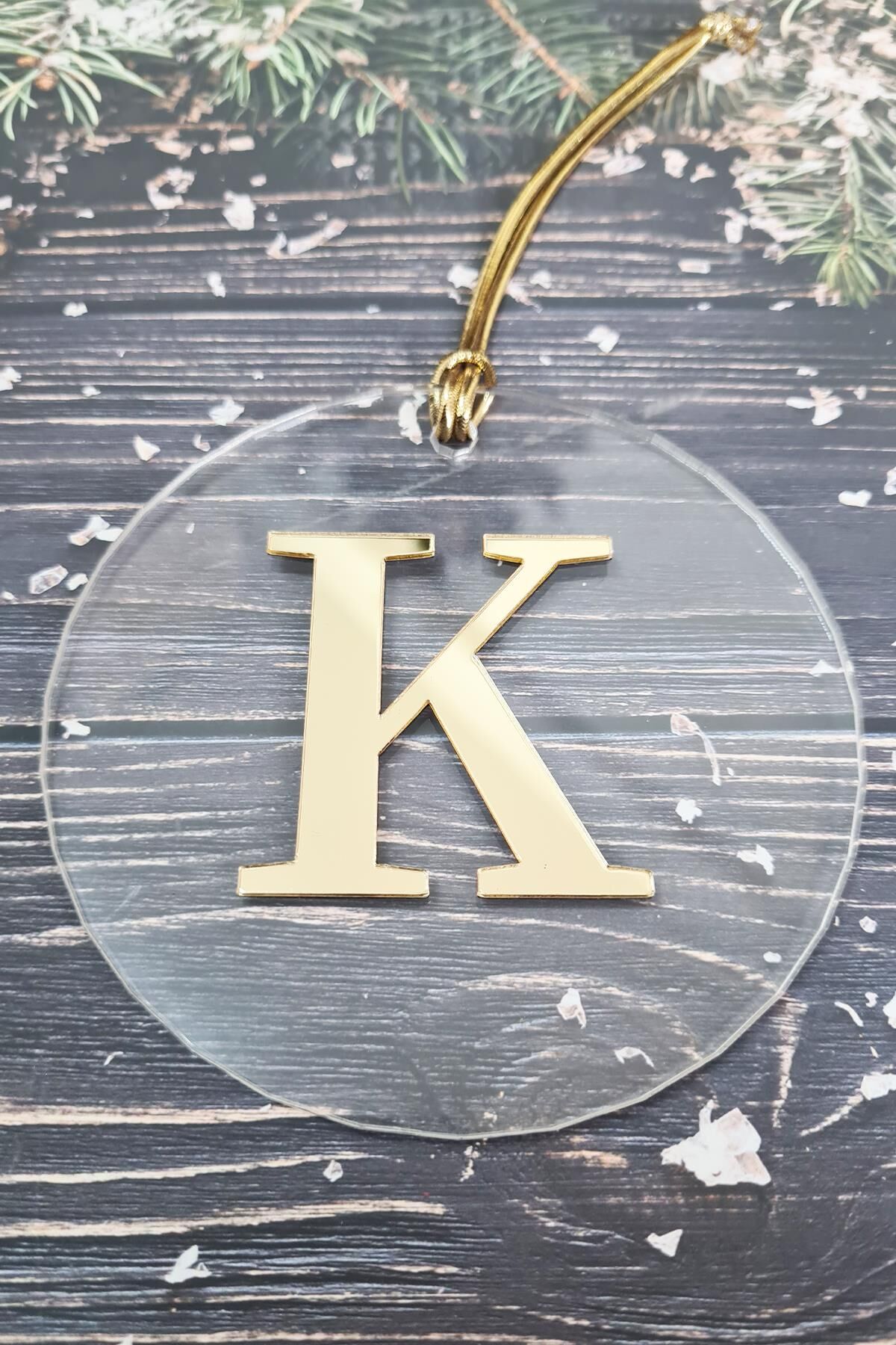 Baş Harfli Yılbaşı Ağaç Süsü - Gold Baş Harf  Yeni Yıl Süsü K