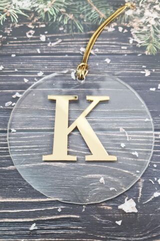 Baş Harfli Yılbaşı Ağaç Süsü - Gold Baş Harf  Yeni Yıl Süsü K