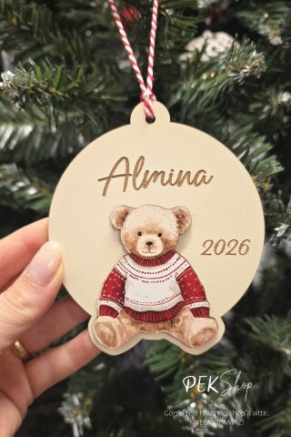 İsme Özel Teddy Bear Yakışıklı Ayı Figürlü İsimli Yılbaşı Ağaç Süsü
