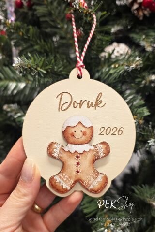 İsme Özel Kurabiye Adam Figürlü İsimli Yılbaşı Ağaç Süsü
