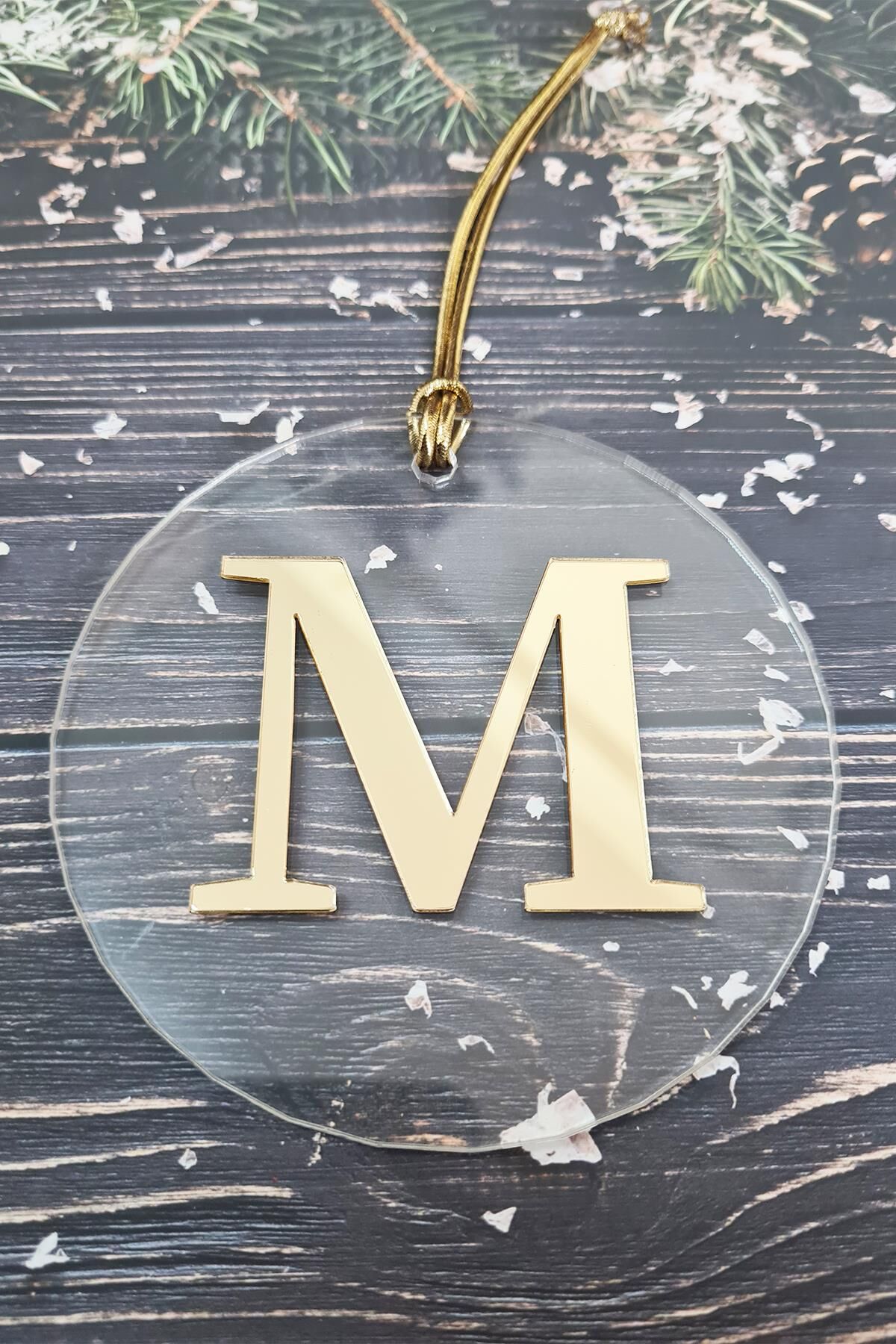 Baş Harfli Yılbaşı Ağaç Süsü - Gold Baş Harf  Yeni Yıl Süsü M