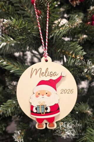 İsme Özel Noel Baba Figürlü İsimli Yılbaşı Ağaç Süsü