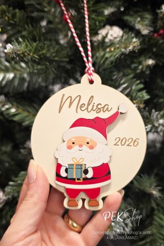 İsme Özel Noel Baba Figürlü İsimli Yılbaşı Ağaç Süsü