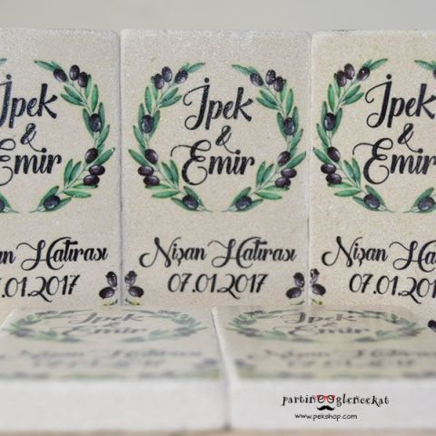 Zeytin Konsept Taş Magnet Nişan Düğün Hatırası Kutusuz