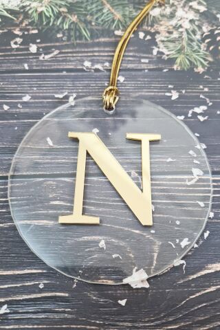 Baş Harfli Yılbaşı Ağaç Süsü - Gold Baş Harf  Yeni Yıl Süsü N