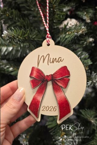 İsme Özel Kırmızı Fiyonk Figürlü İsimli Yılbaşı Ağaç Süsü