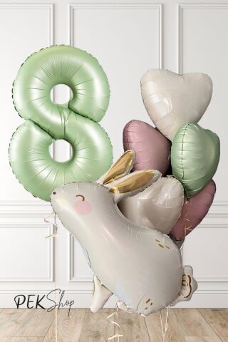 Tavşan Tema Retro Yeşil Rakamlı Kalp Balonlu Doğum Günü Balon Seti 8