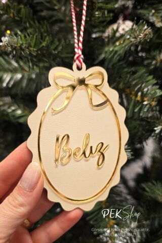 İsme Özel Gold Fiyonk Tasarım İsimli Yılbaşı Ağaç Süsü