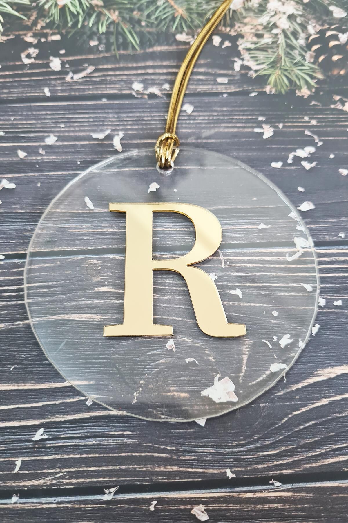 Baş Harfli Yılbaşı Ağaç Süsü - Gold Baş Harf  Yeni Yıl Süsü R
